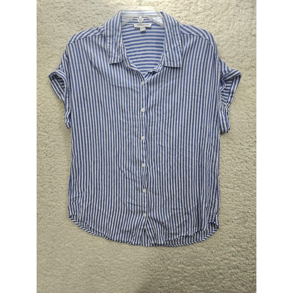 BeachLunchLounge Blue White Spencer Short Sleeve Camp Oversized Shirt Size XS